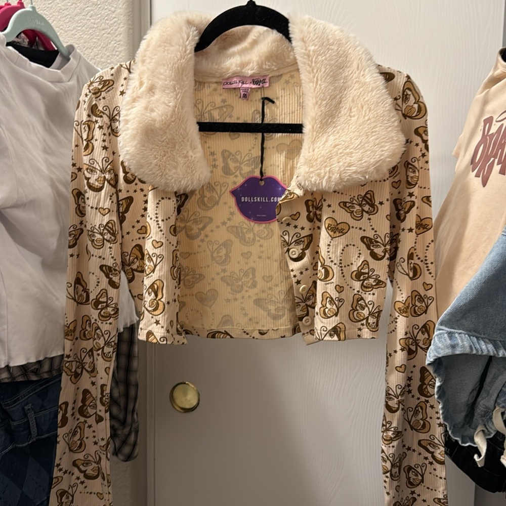 Dolls Kill Butterfly Print Jacket and Striped Pants Set - Picture 4 of 10